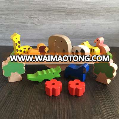 Kids Edu Early Learning Japan Eco Wooden Toys Multi-play Class piles stacked high in Forest animal Seesaw balance beam blocks