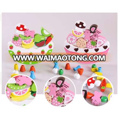 Early childhood gimbal educational toys Simulation Fruit Cake decorative wooden balance board building blocks game toy china