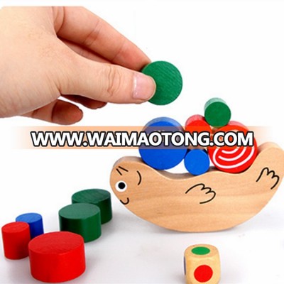 EN71 cer. small cute kids play math wooden baby block intelligent Educational Toys wooden balance game Balancing Play structures